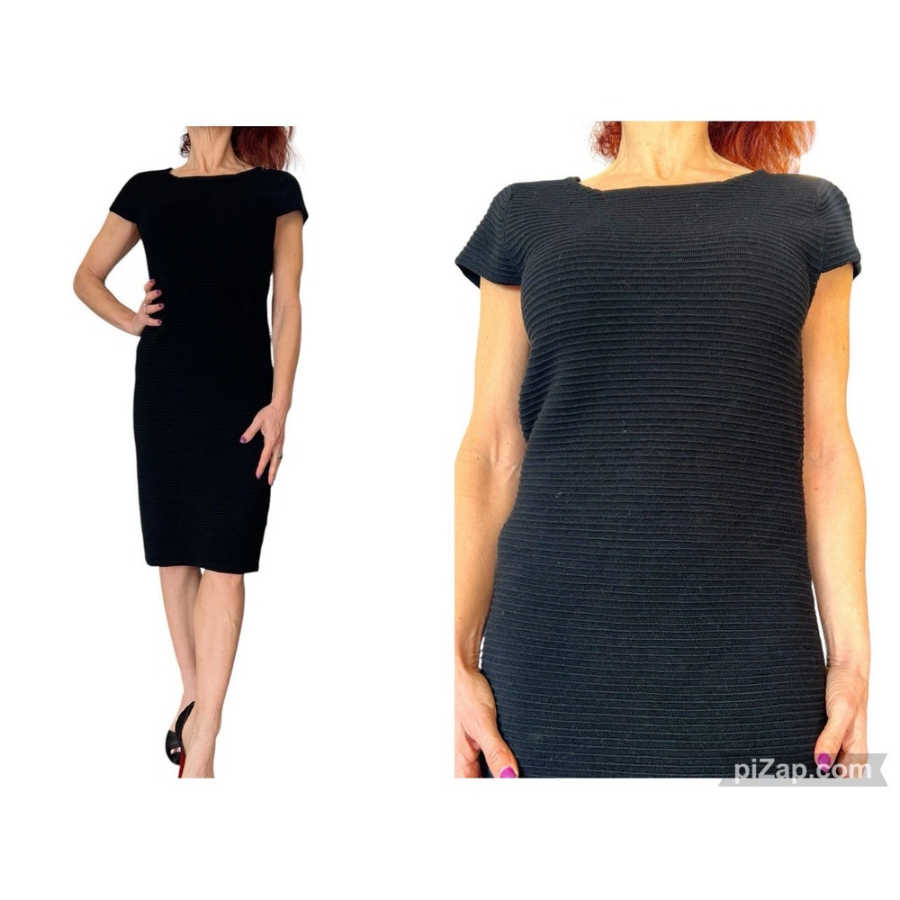 Alice + Olivia Employed Sweater Sheath Dress Black Wool Ribbed Knit Cap Sleeve M